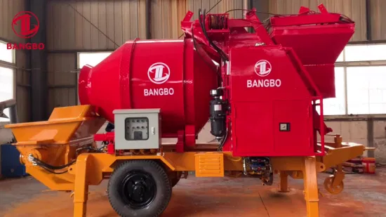 Máquina de mistura de concreto com carregamento automático, misturador de cimento portátil, misturador de concreto com bomba